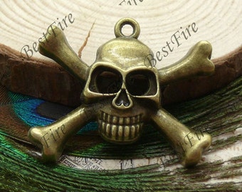 2pcs 31x38mm Antique brass big skull charming drop pendant,metal findings,drop beads pendant