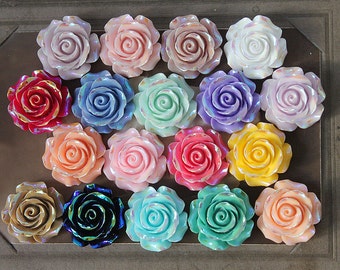 18pcs Big Unique and Special Crafts Beautiful Mix Colorful Flower Resin Cabochon 18colors-30mm -(CAB-DHD-MIXSS)