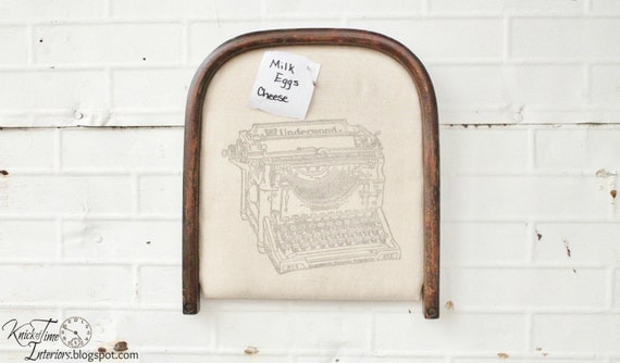 Antique Typewriter Bulletin Board - Repurposed Chair Seat Memo Board