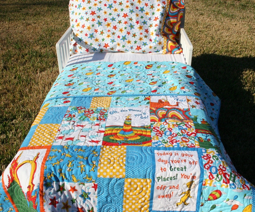 Dr Seuss Toddler Bed Set Oh the Places You'll Go Quilt Boy