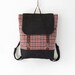 1 LEFT, Red hound navy denimwool backpack with leather closure and 2 front pockets, featured on FRANKIE, Design by BagyBags