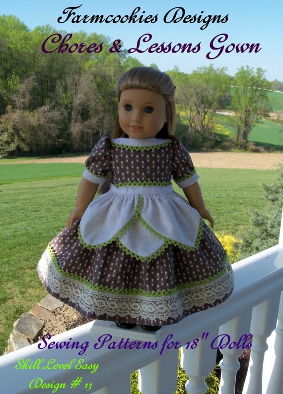PDF Sewing Pattern: Historical Chores & Lessons Gown with Tulip Apron/ Sewing Pattern for 18" American Girl Dolls