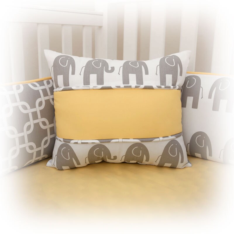 Designer Custom Made Elephants Yellow 5pc Crib Bedding Set