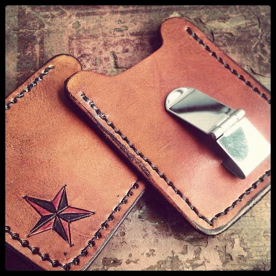 Tooled Leather Money Clip Wallet