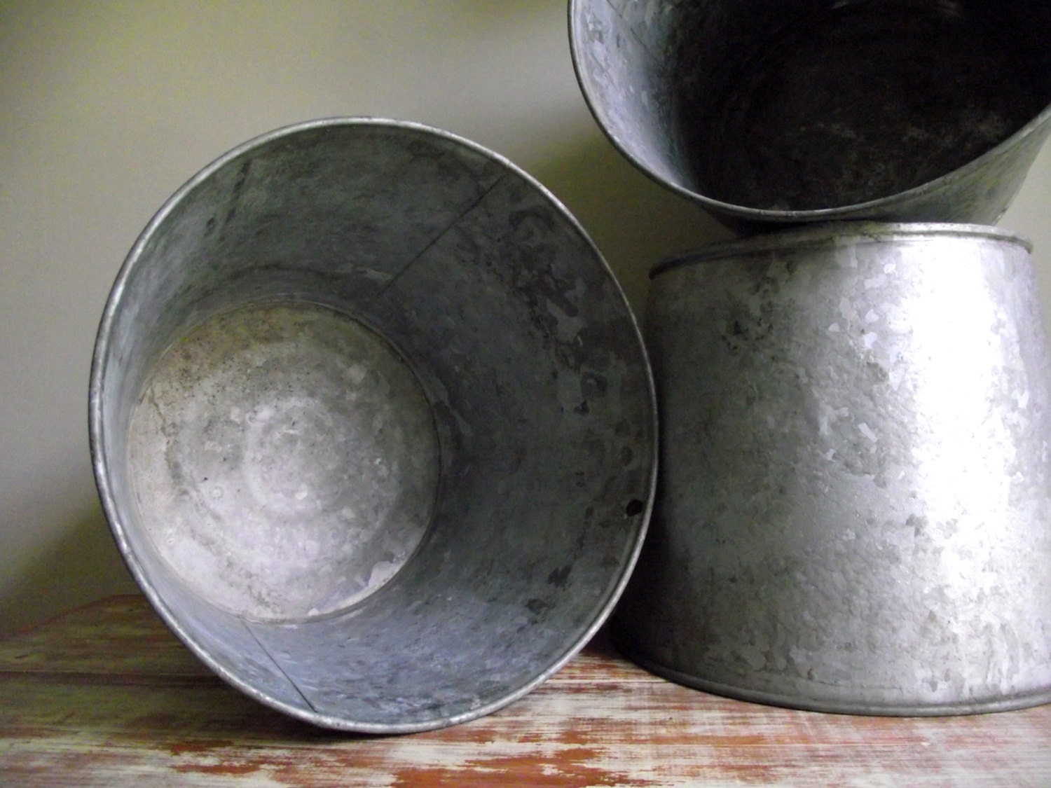 Vintage Sap Buckets / Industrial Galvanized / Container by gazaboo