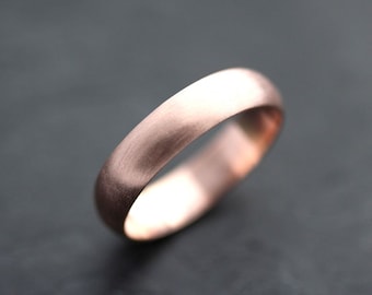 Men's Rose Gold Wedding Band, 5mm Brushed Half Round 14k Recycled Rose Gold Wedding Ring Gold Ring - Made in Your Size