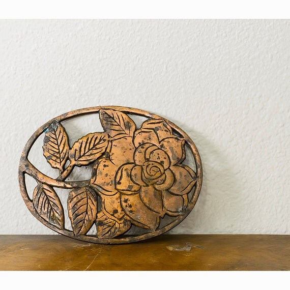 25 OFF Copper Trivet Wall Hanging / Rose Flower Floral