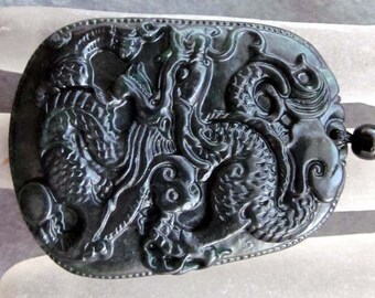 Natural Stone Celestial Dragon Amulet Pendant 50mm x 38mm TH112