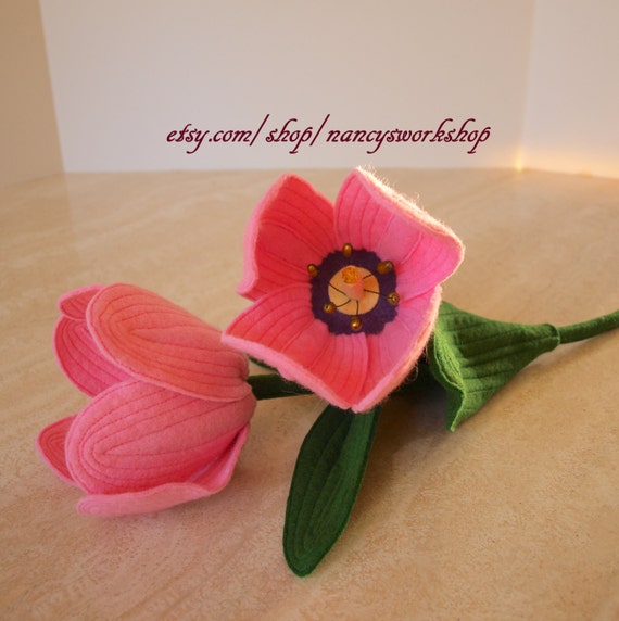 Items similar to Pink Tulips Made From Wool Felt on Etsy