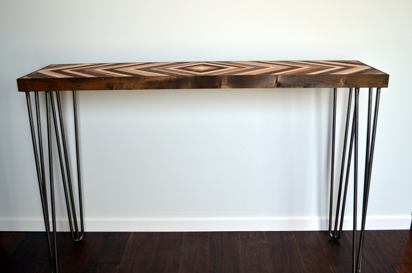 Chevron Console Table with Hairpin legs Wood Sofa Table or