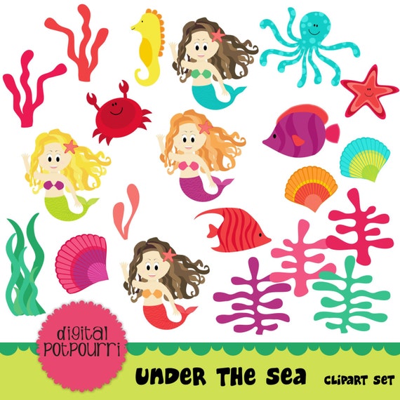 Items similar to buy2get1 mermaid clipart set - under the sea on Etsy