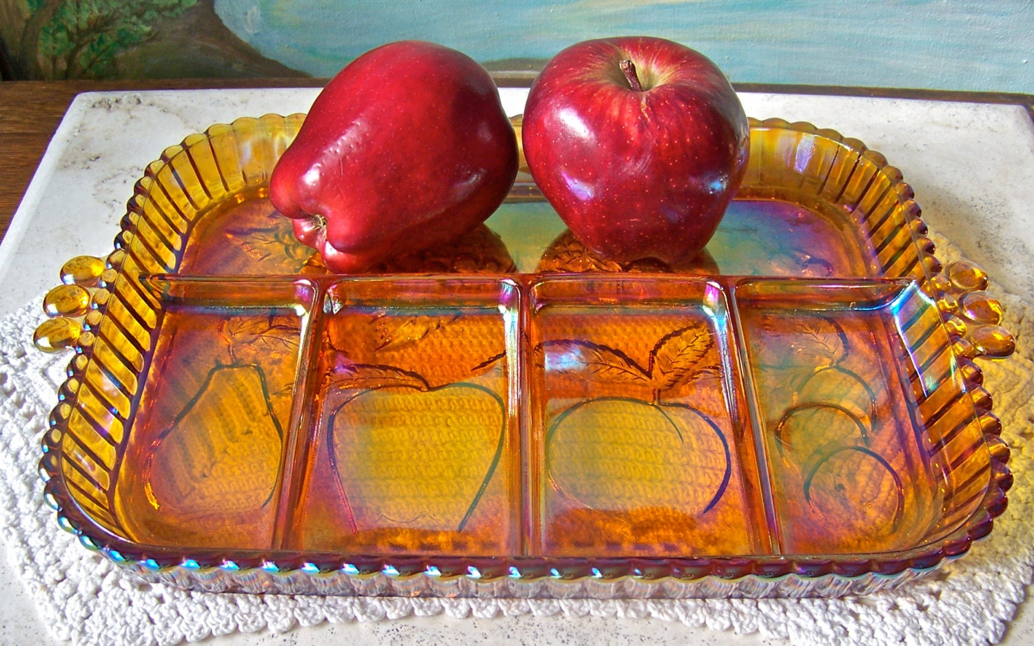 Vintage Carnival Glass Fruit Platter Amber by cynthiasattic