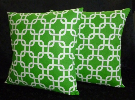 Decorative Pillow Covers in Kelly Green and White Two by berly731