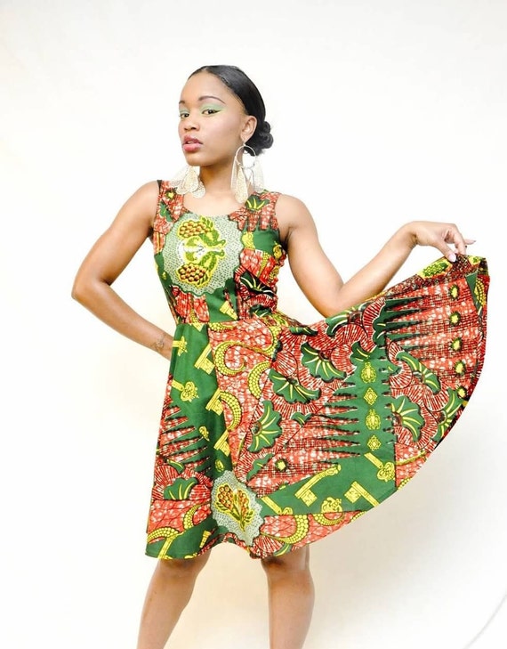 African Print Swing Dress small