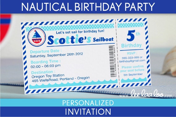 Nautical Birthday Party Invitation Personalized Printable // Nautical - B23Pa4 Il_570xn