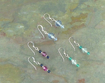 3 Pairs Swarovski Crystal Colorful Wedding Prom Everyday Sterling Silver Earrings