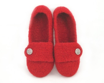 Red Womens Felted Wool Slippers