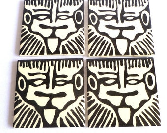 BLACK/WHITE Tribal TILES/ silk screened original