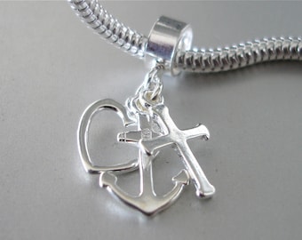FAITH HOPE and CHARITY 3pc Sterling Silver Charm Fits All Slide On Bracelets