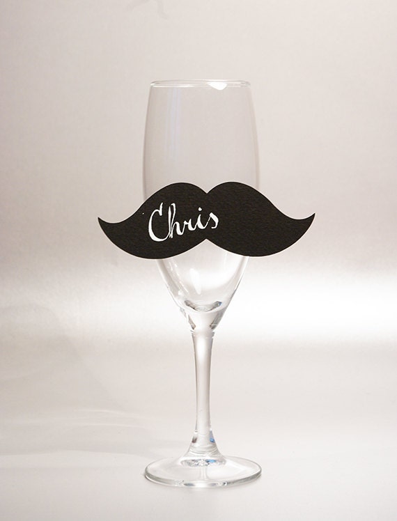 20 Place Cards Mustache Wine Glass Decor Retro Style by Naboko