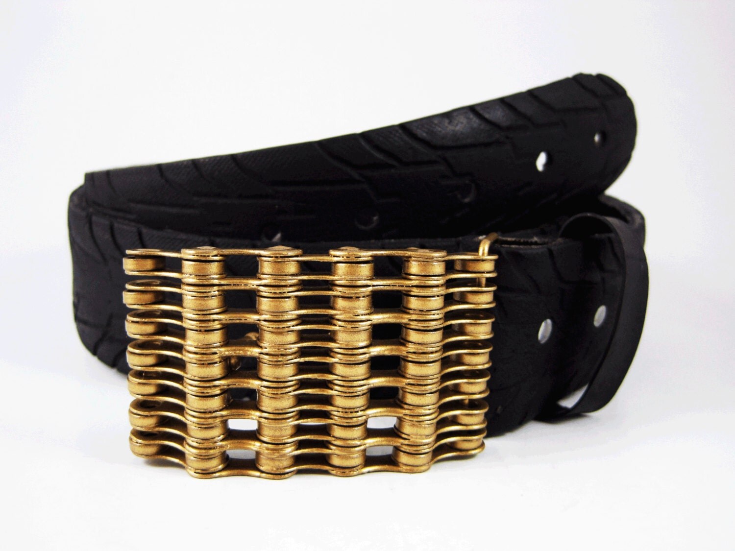 Recycled Bike Chain Belt Buckle Curved Gold Finish