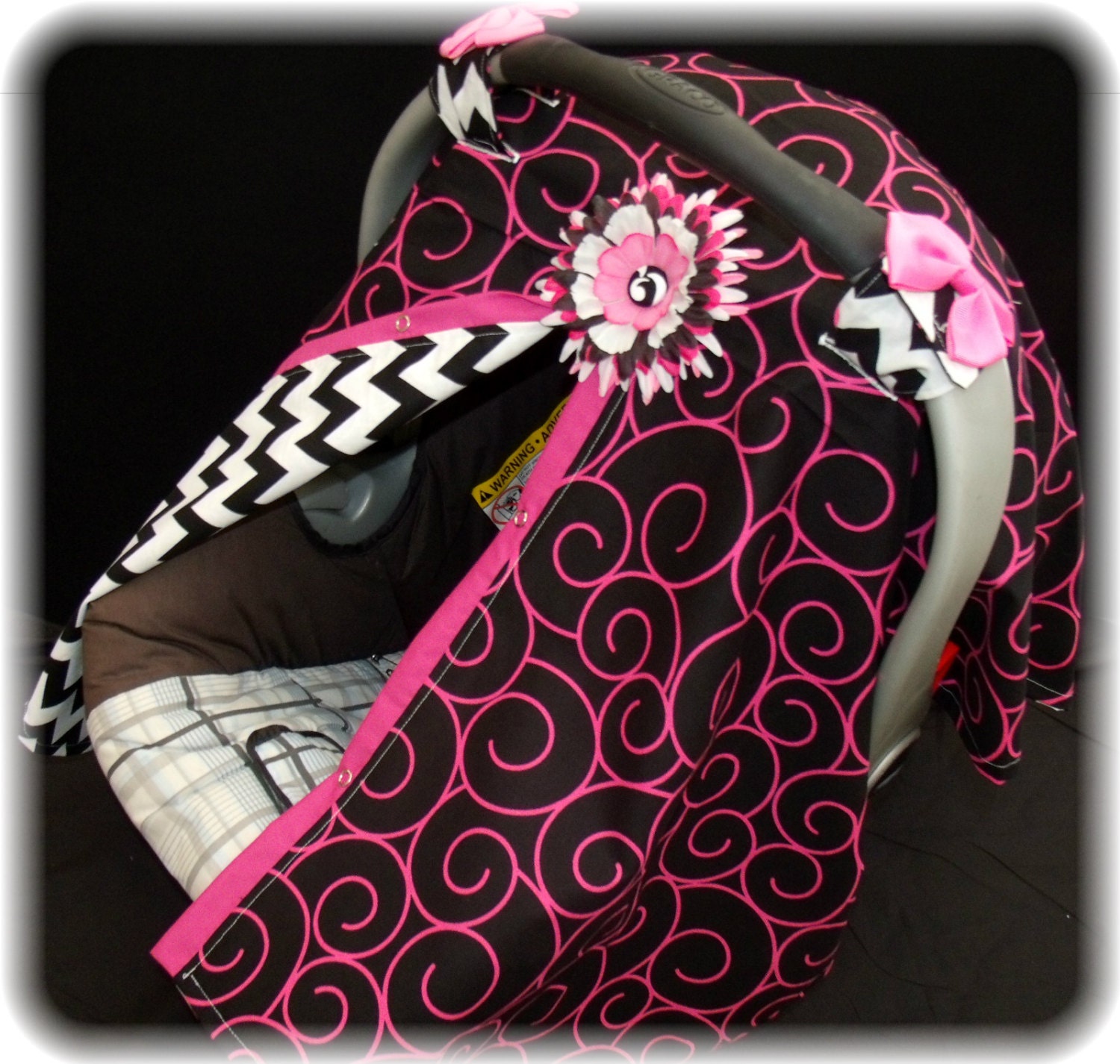 Carseat Canopy Girl Chevron REVERSABLE Swirls
