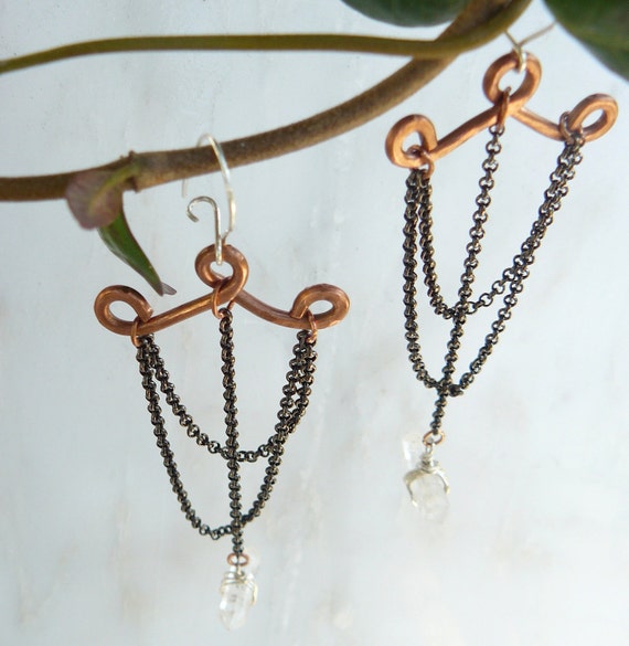 Items similar to Crystal Wand Chandelier Chain Earrings in Recycled