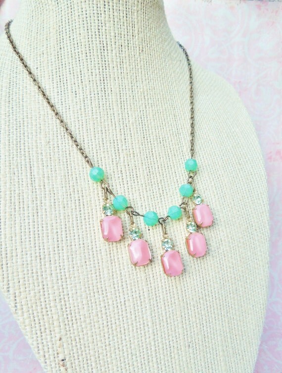 Pink Lemonade Vintage Jewel Bib Style Necklace Vintage