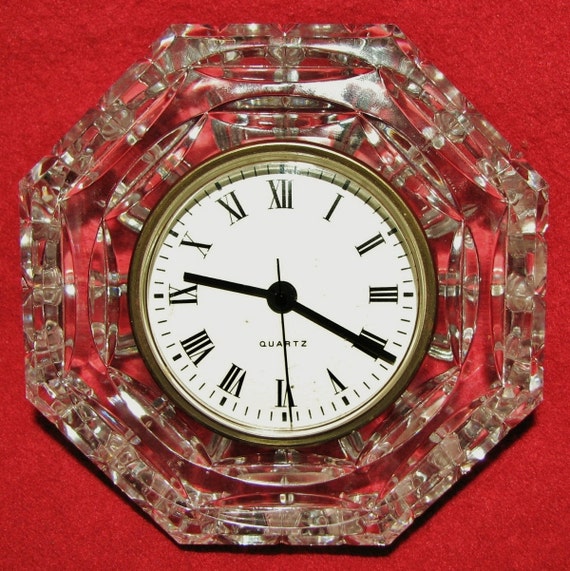 Items similar to Vintage Waterford Clear Cut Crystal Clock Signed Quartz Clock Desk Mantle Shelf