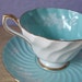 Antique blue tea cup and saucer set, vintage 1950's Aynsley English tea set, blue and white rose bone china tea cup