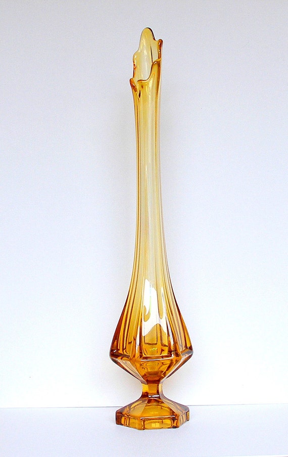 1960's Viking Swung Glass Amber Vase18 Tall MCM