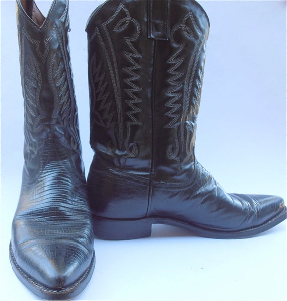 Vintage Texas Cowboy Boots Vintage Black Mens by VillaCollezione