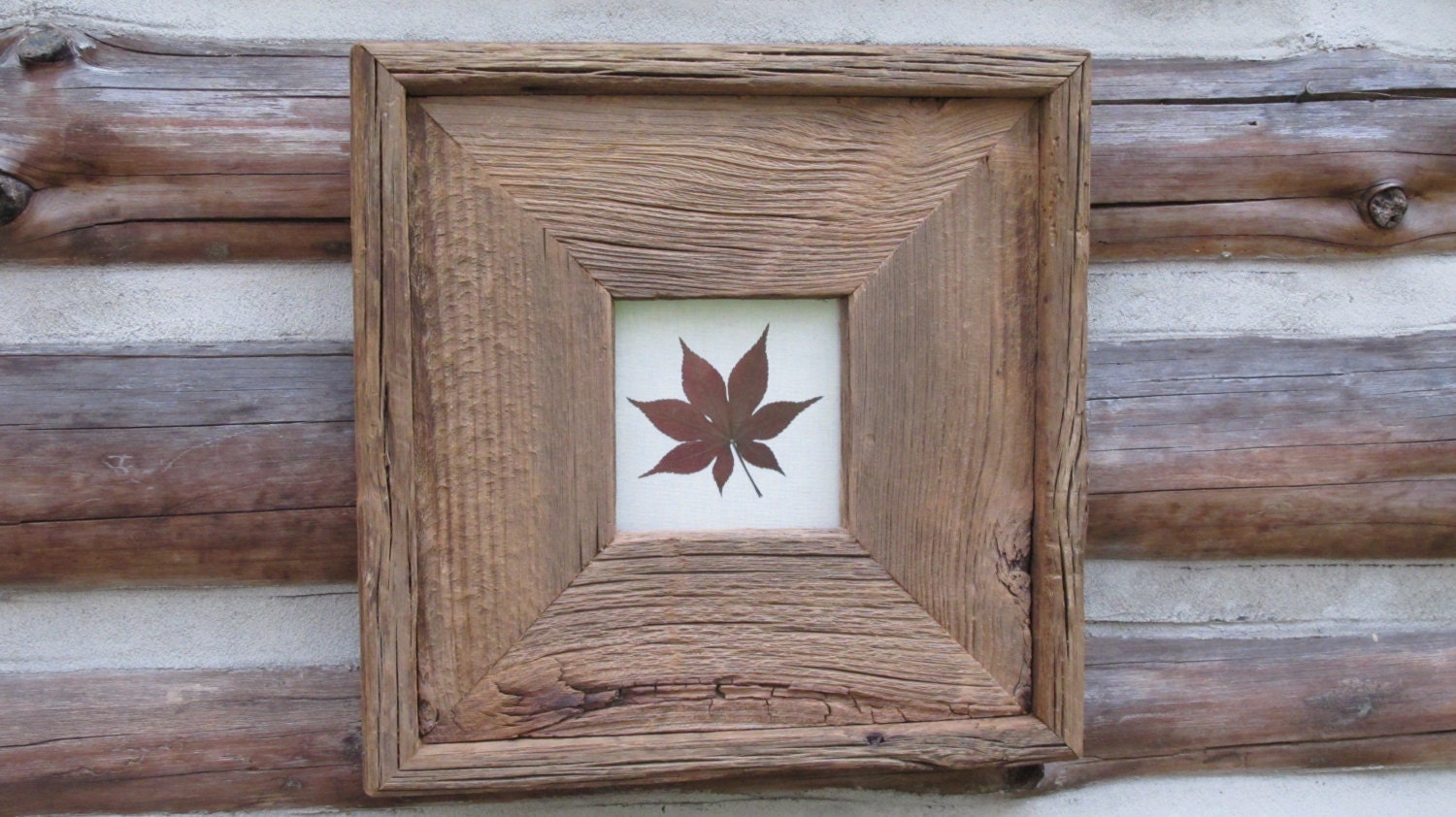 Reclaimed Barn Wood Frame With Red Maple Leaf