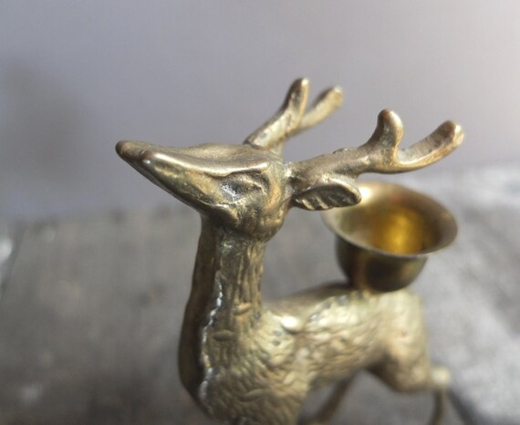 Vintage Brass Deer Candle Holders / Brass Deer Figurines