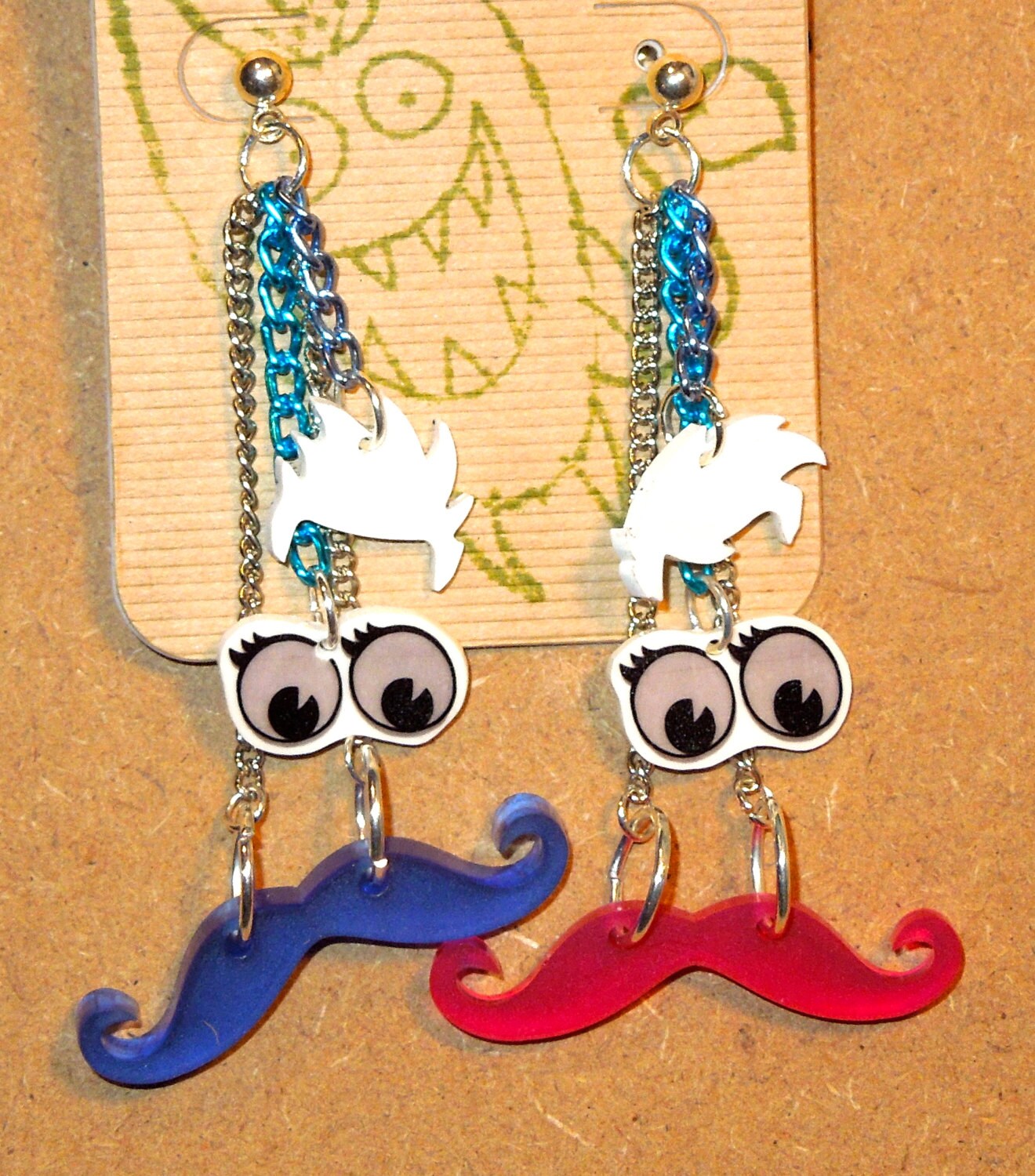 Groucho Funny Earrings with Hair Eyes and by toolittlemonsters