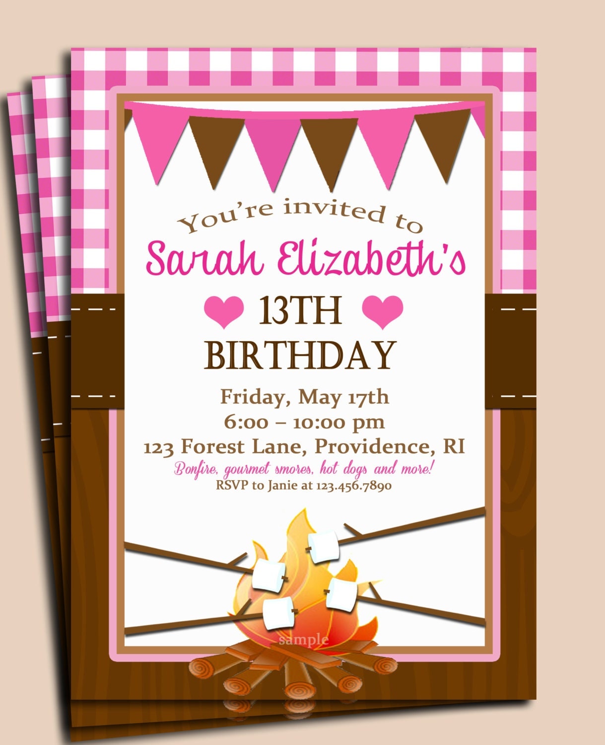 Smore Campfire Invitation Printable or Printed with FREE