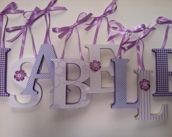 Wooden  nursery letters in  lavender and white  alphabet initials monogram