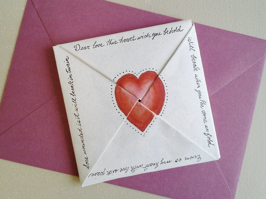 Victorian Puzzle Purse Fraktur Valentines Day Card Decoration