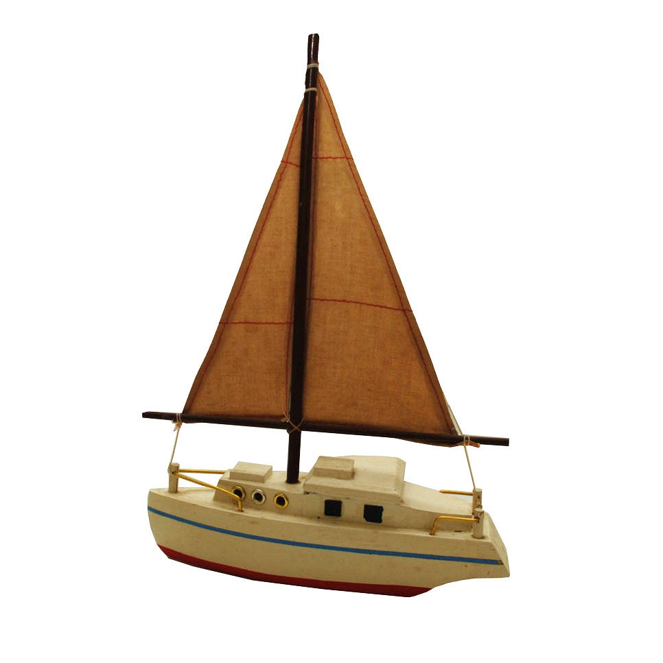 vintage sailboat / mid century toy boat / wooden sailboat