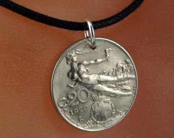 ITALY necklace - Art Nouveau pendant - ITALY coin jewelry - flying nude - centesimi - partsforyou No.001332