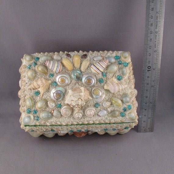 VINTAGE SEA SHELL box. container. jewelry box.
