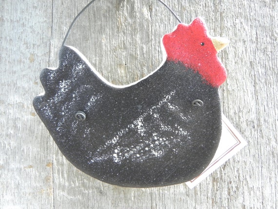 Black Speckled Chicken Salt Dough Ornament by cookiedoughcreations