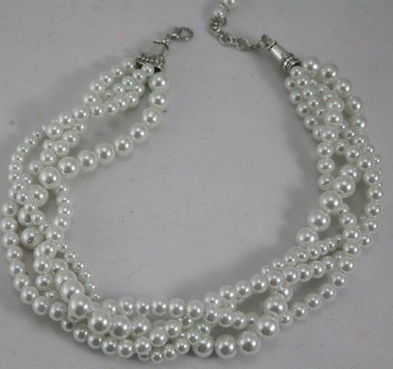 White pearl multi strand necklace in glass pearlsbrides