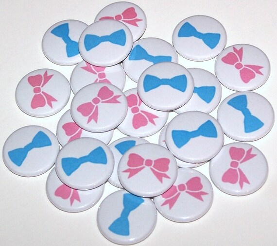 Bows & Bowties Gender Reveal Party Set of 24 Buttons Baby
