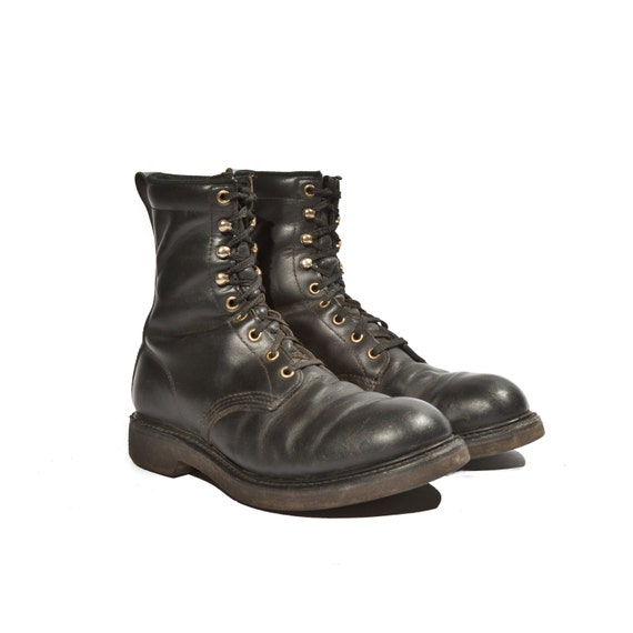 Vintage Work Boots in an Ankle Styled Black Lace Up Leather