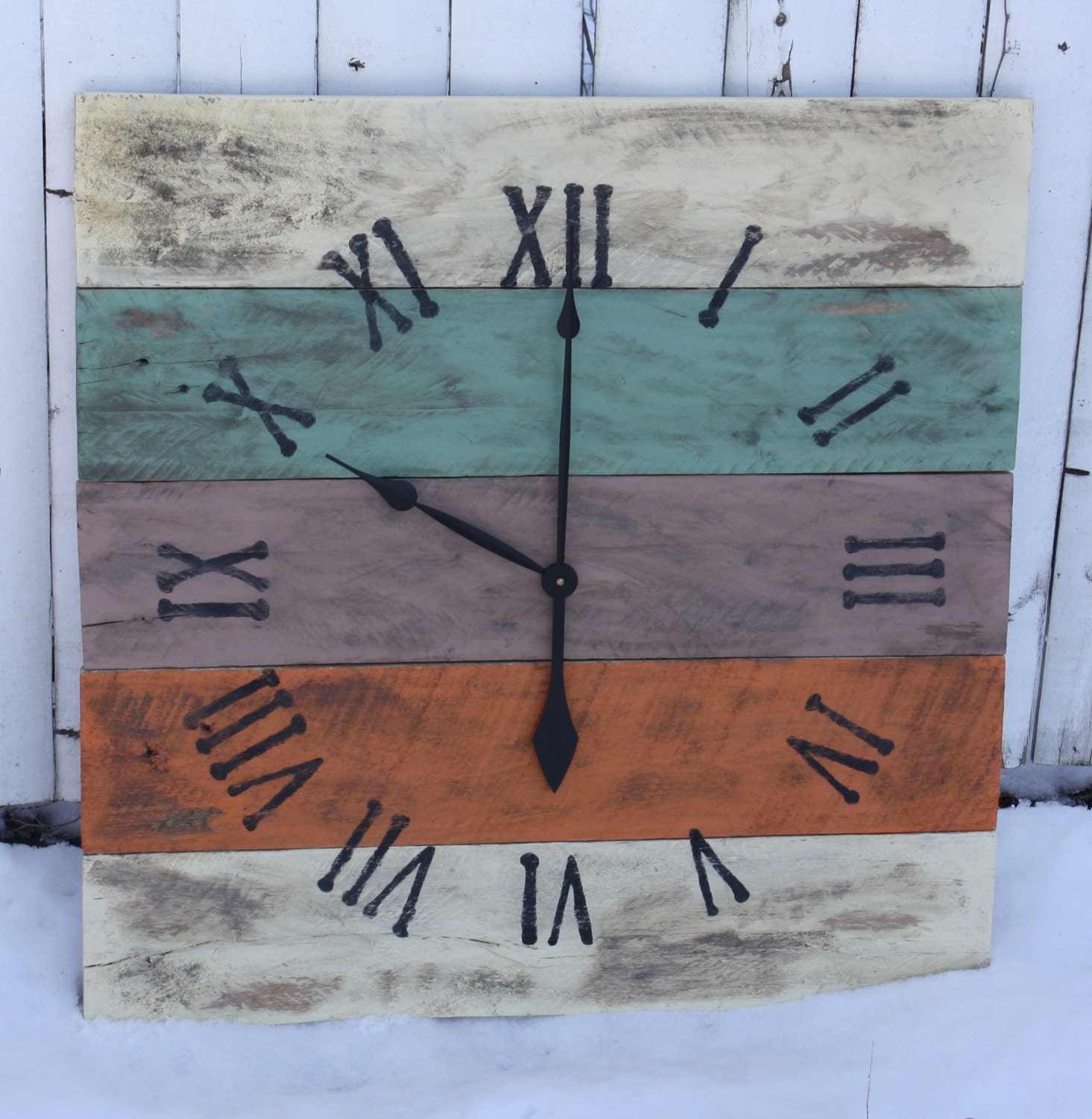 Large Wall Clock Beach House Style Reclaimed Pallet Wood