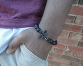 Onyx Spiritual Men's Bracelet with Crystal Cross