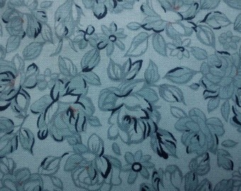 SALE - Gray blue floral, fat quarter, pure cotton fabric