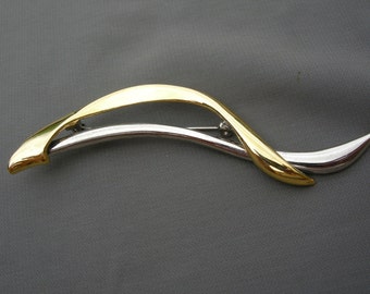 Vintage two tone art deco SWOOSH pin/brooch