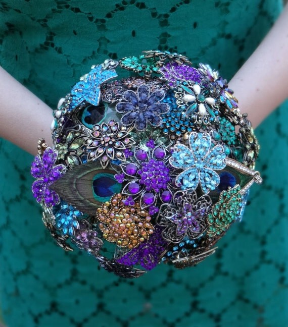 Purple Green Blue Peacock Wedding Broach Bouquet By | items similar to large peacock brooch bouquet purple Purple Green Blue Peacock Wedding Broach Bouquet By | items similar to large peacock brooch bouquet purple